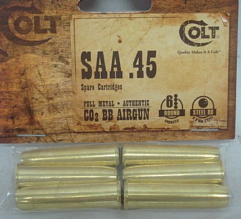 Ladehülsen Colt SAA .45 - Stahl-BB's, 6 Hülsen, Metall