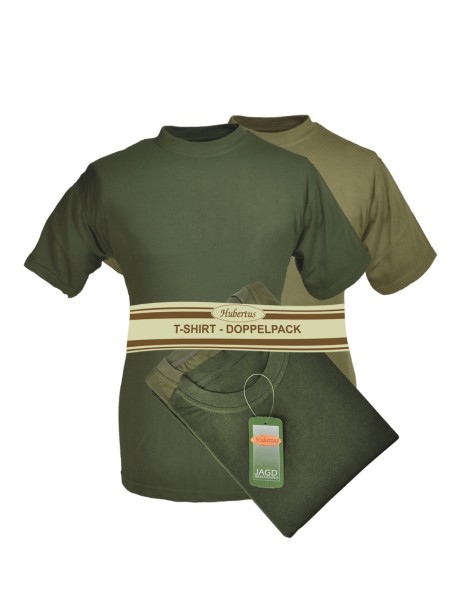 T-Shirt Doppelpack oliv/schilf - Rundhals