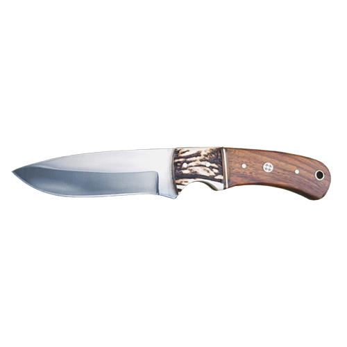 Jagdnicker mit Holz/Horn-Griff - 10 cm Klinge & Lederscheide